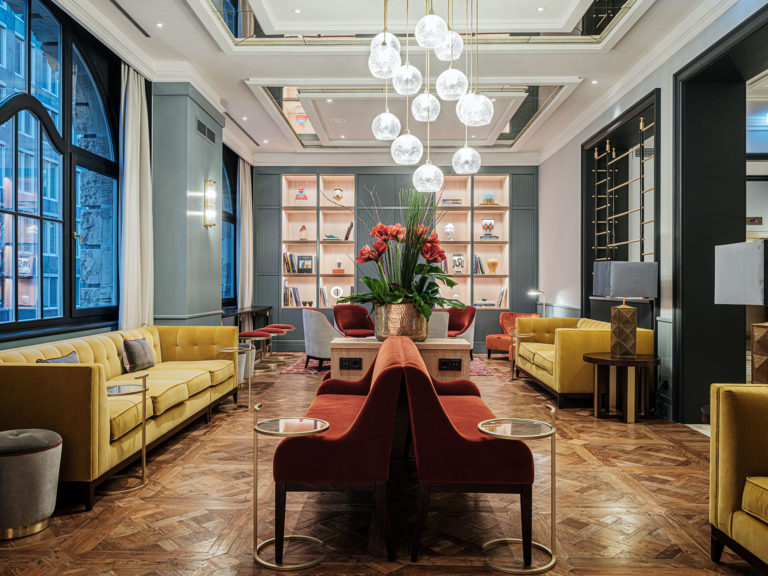 The slick and colourful lobby of the Ameron Hotel Neckarvillen